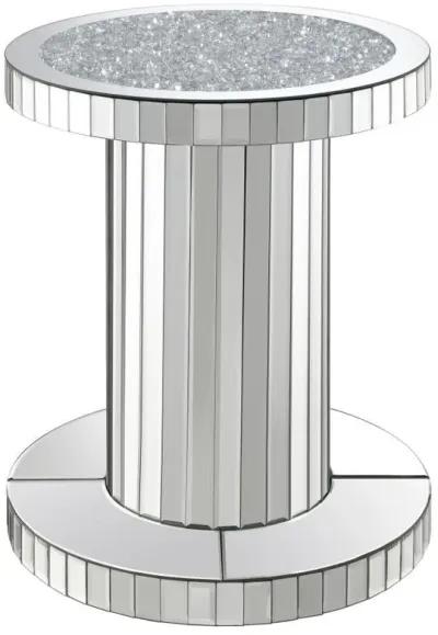 Dorielle - Round Mirrored Acrylic Crystal Side Table - Silver