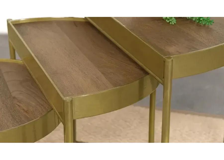 Tristen - 3 Piece Demilune Nesting Table With Recessed Top - Brown And Gold