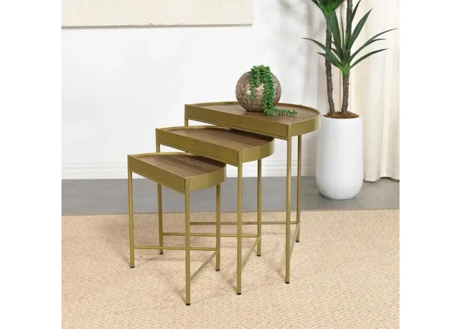 Tristen - 3 Piece Demilune Nesting Table With Recessed Top - Brown And Gold