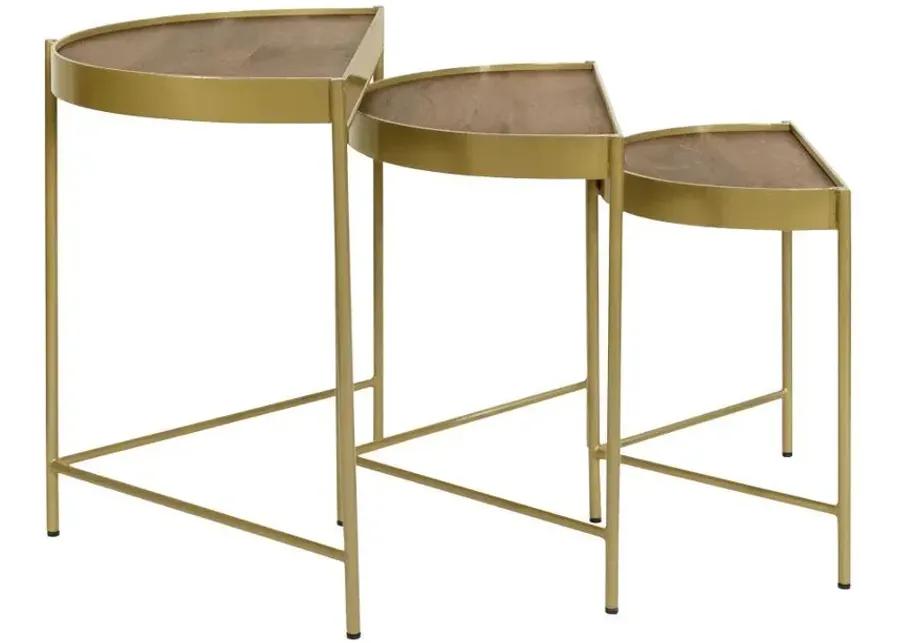 Tristen - 3 Piece Demilune Nesting Table With Recessed Top - Brown And Gold