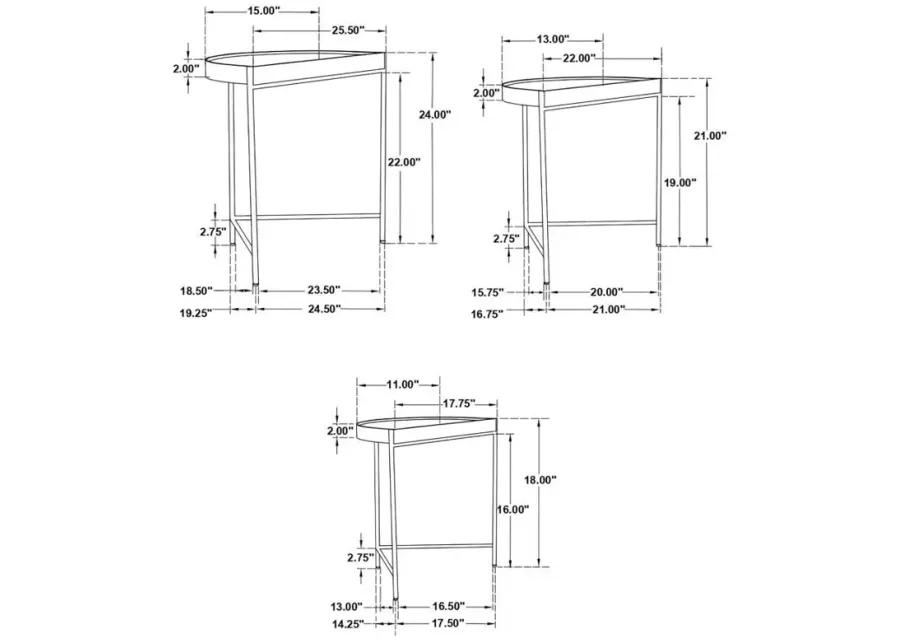 Tristen - 3 Piece Demilune Nesting Table With Recessed Top - Brown And Gold