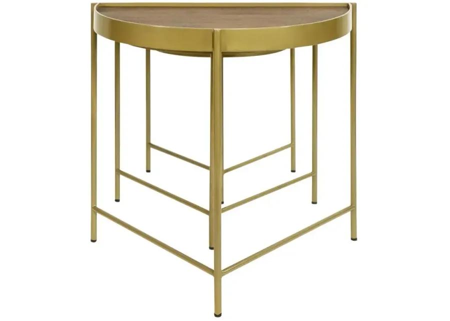 Tristen - 3 Piece Demilune Nesting Table With Recessed Top - Brown And Gold