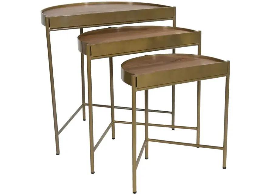 Tristen - 3 Piece Demilune Nesting Table With Recessed Top - Brown And Gold