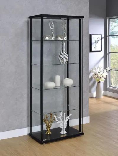 Delphinium - 5-Shelf Clear Glass Curio Display Cabinet - Black