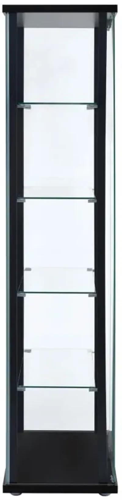 Delphinium - 5-Shelf Clear Glass Curio Display Cabinet - Black