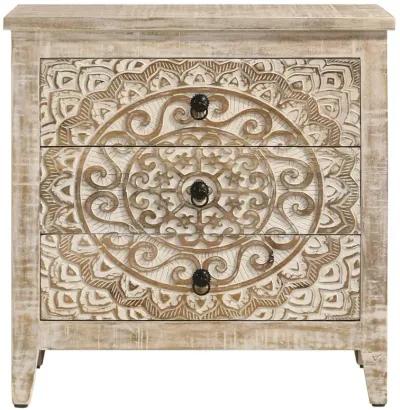 Mariska - 3-Drawer Wood Mandala Cabinet - Distressed White