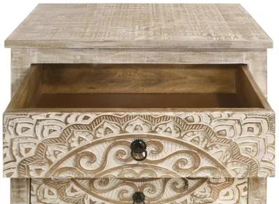 Mariska - 3-Drawer Wood Mandala Cabinet - Distressed White