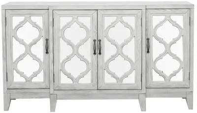 Mckellen - 4 Door Wood Trellis Accent Cabinet - Distressed White