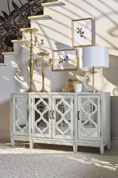 Mckellen - 4 Door Wood Trellis Accent Cabinet - Distressed White