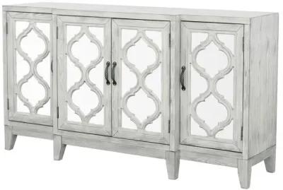 Mckellen - 4 Door Wood Trellis Accent Cabinet - Distressed White