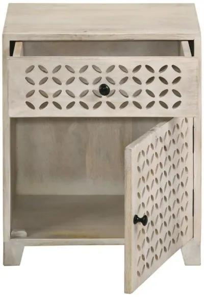 August - 1-Drawer Trellis Pattern Storage Cabinet - White Washed