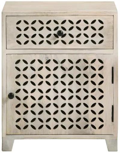 August - 1-Drawer Trellis Pattern Storage Cabinet - White Washed