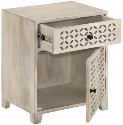 August - 1-Drawer Trellis Pattern Storage Cabinet - White Washed