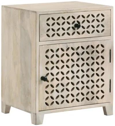 August - 1-Drawer Trellis Pattern Storage Cabinet - White Washed