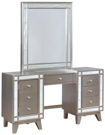 Leighton - Vanity Table Set With Stool - Metallic Mercury