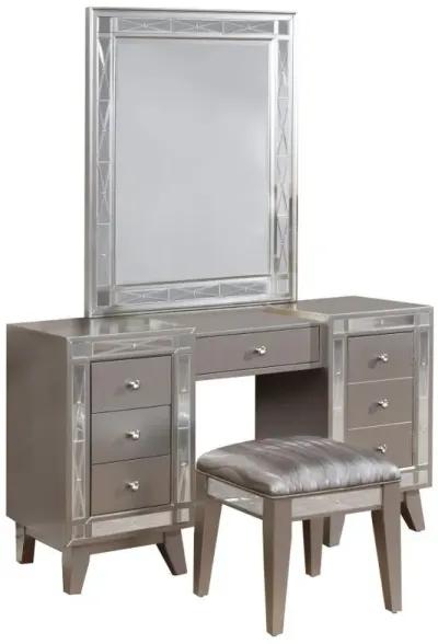 Leighton - Vanity Table Set With Stool - Metallic Mercury