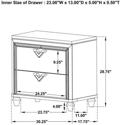 Veronica - 2-Drawer Nightstand - Light Silver