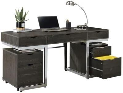 Noorvik - 3 Piece Computer Desk And File Cabinet Set - Dark Oak