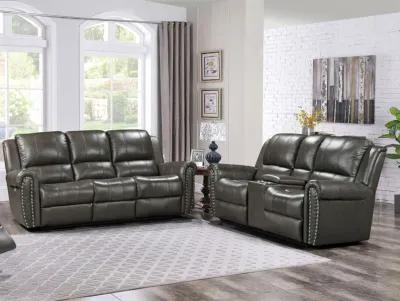 2-Piece Living Room Set: Power Reclining Sofa & Stationary Loveseat - Top Grain Leather