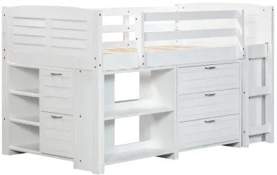 5-Piece Twin-Size Loft Storage Bed with Shelves