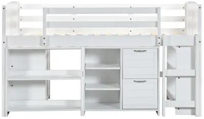 5-Piece Twin-Size Loft Storage Bed with Shelves