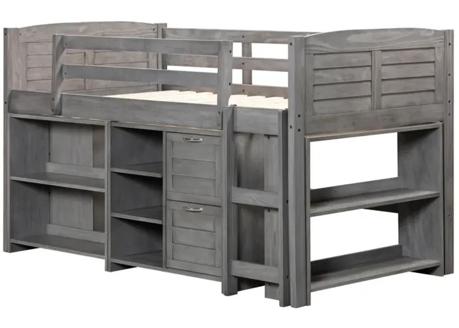 5-Piece Twin-Size Loft Storage Bed with Shelves