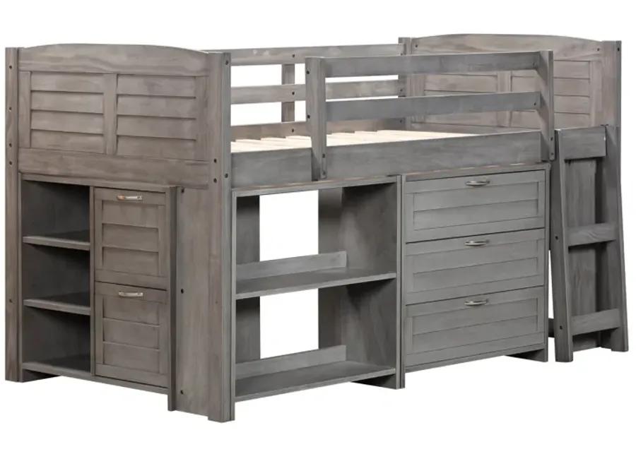 5-Piece Twin-Size Loft Storage Bed with Shelves