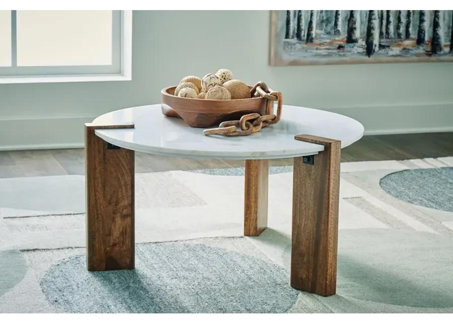 Isanti - White / Brown - Round Cocktail Table