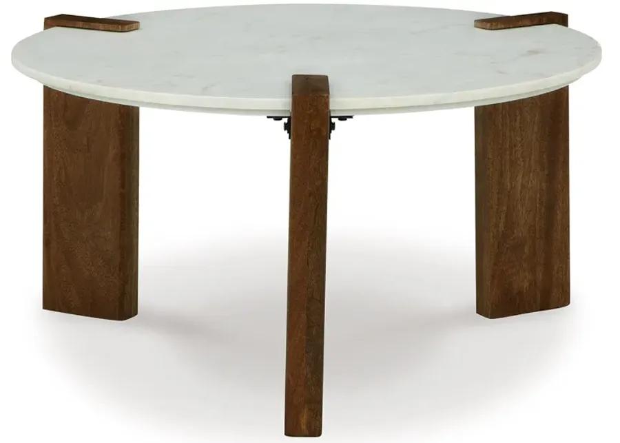 Isanti - White / Brown - Round Cocktail Table