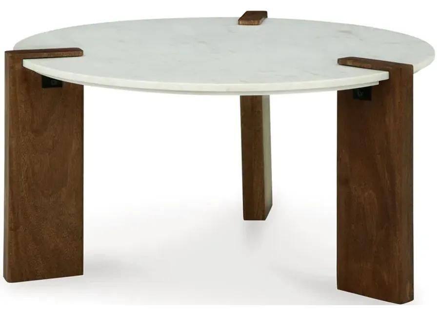 Isanti - White / Brown - Round Cocktail Table