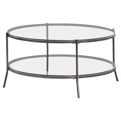 Laurie - Glass Top Round Coffee Table - Black Nickel And Clear