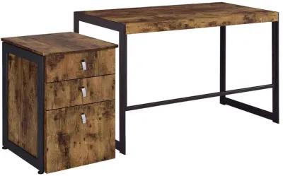 Estrella - 2 Piece Office Desk File Cabinet Set - Rustic Nutmeg