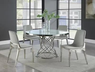 Irene - 5 Piece Round Glass Top Dining Set - White And Chrome