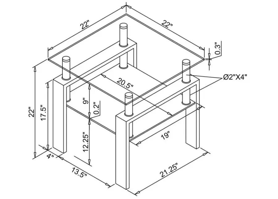 Dyer - Tempered Glass End Table With Shelf - Black