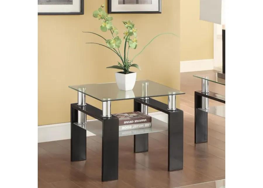 Dyer - Tempered Glass End Table With Shelf - Black