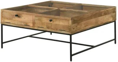 Stephie - 4-Drawer Square Glass Top Coffee Table - Honey Brown