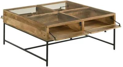 Stephie - 4-Drawer Square Glass Top Coffee Table - Honey Brown