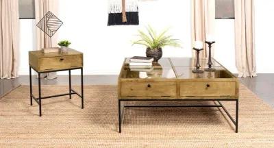 Stephie - 4-Drawer Square Glass Top Coffee Table - Honey Brown