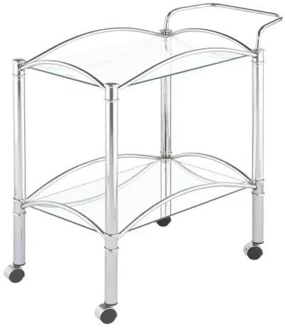 Shadix - 2-Tier Rectangular Glass Shelf Metal Bar Cart - Chrome