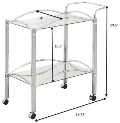 Shadix - 2-Tier Rectangular Glass Shelf Metal Bar Cart - Chrome