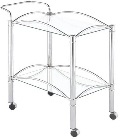 Shadix - 2-Tier Rectangular Glass Shelf Metal Bar Cart - Chrome