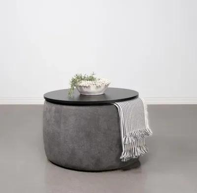 Tesoro - Round Upholstered Lift Top Storage Ottoman - Gray