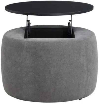 Tesoro - Round Upholstered Lift Top Storage Ottoman - Gray