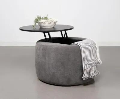 Tesoro - Round Upholstered Lift Top Storage Ottoman - Gray