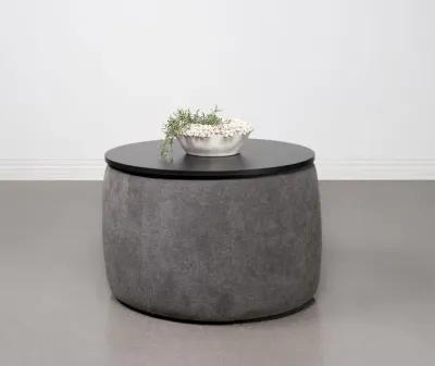 Tesoro - Round Upholstered Lift Top Storage Ottoman - Gray