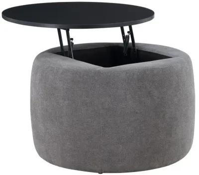 Tesoro - Round Upholstered Lift Top Storage Ottoman - Gray