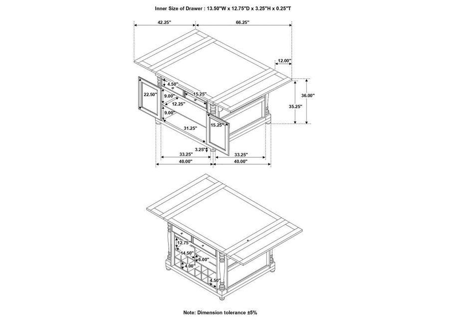 Slater - 2-Drawer Kitchen Island With Drop Leaves