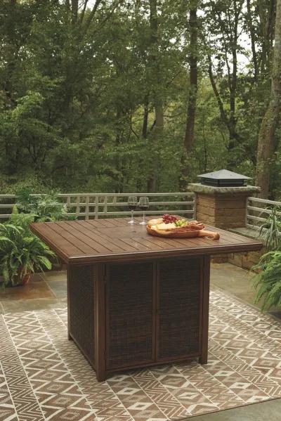 Paradise - Medium Brown - Square Bar Table W/Fire Pit