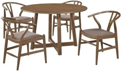 Dinah - 5 Piece Round Solid Wood Dining Set - Walnut