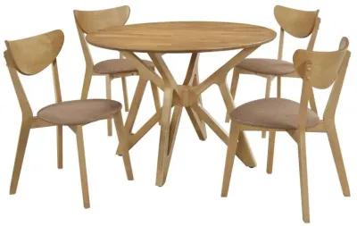 Elowen - 5 Piece Round Solid Wood Dining Set - Light Walnut